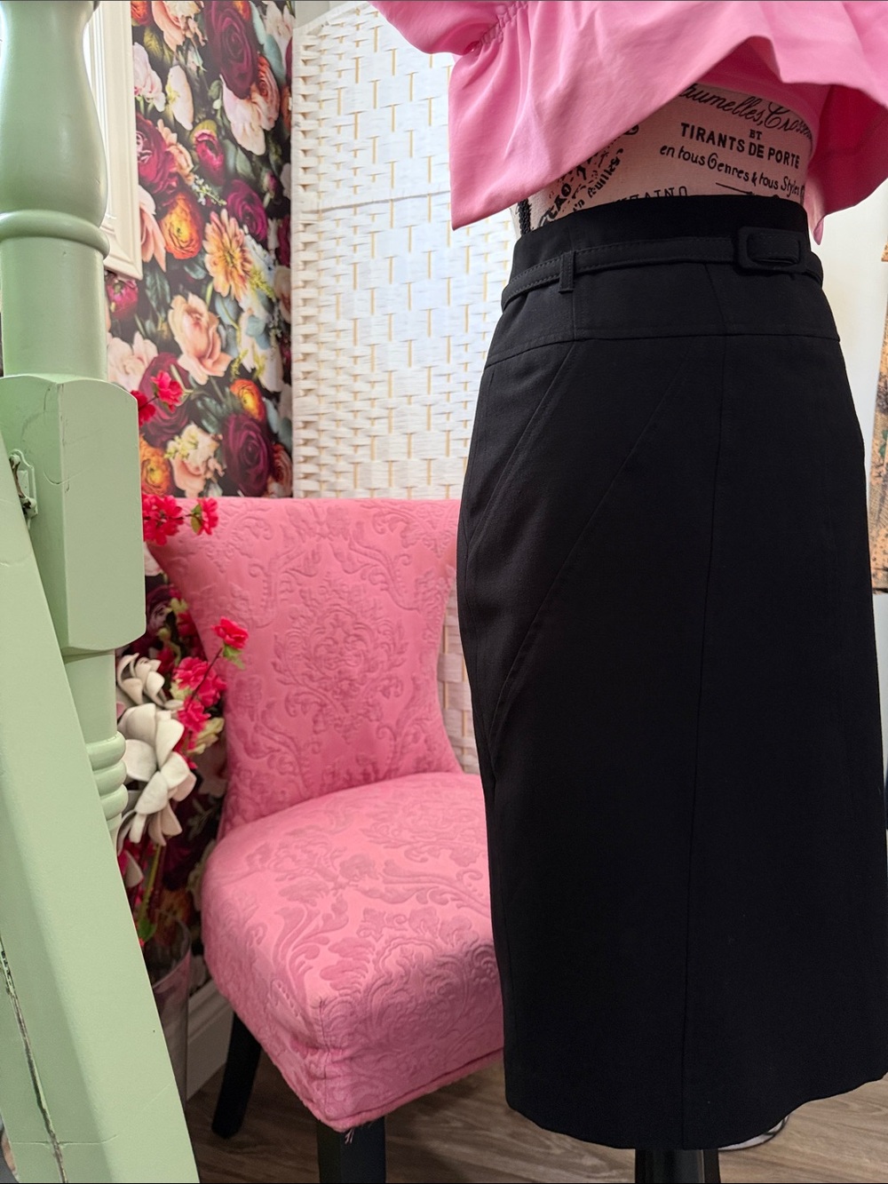 cleo Black High-Waist Pencil Skirt with Slim Waistband - Picture 7 of 16